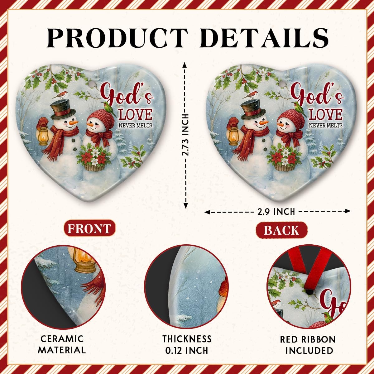 Couple Snowman Ornament 2025 – God’s Love Never Melts Tree Decor - Romantic Holiday Keepsake Gift for Married, Couples, Newlyweds, Anniversary Decoration, Home Decor, Xmas Gift Idea for Her - Image 2