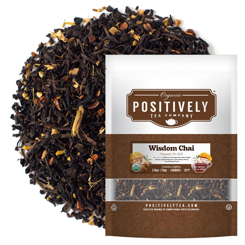 Organic Positively Tea Company, Wisdom Pu-Erh Chai Tea, Loose Leaf, 16 Ounce