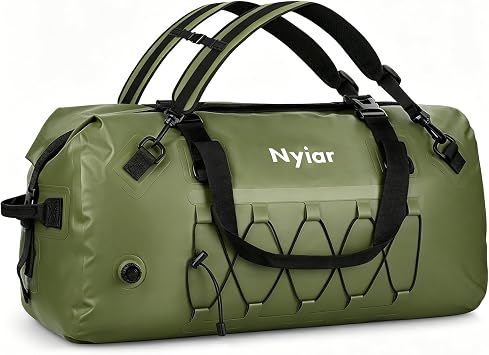 60L Waterproof Duffel Bag Motorcycle Dry Bag Backpack, Heavy-Duty Roll-Top Waterproof Bag with Sealed Seams & Waterproof Zipper for Riding, Kayaking, Camping & Travel (Green)