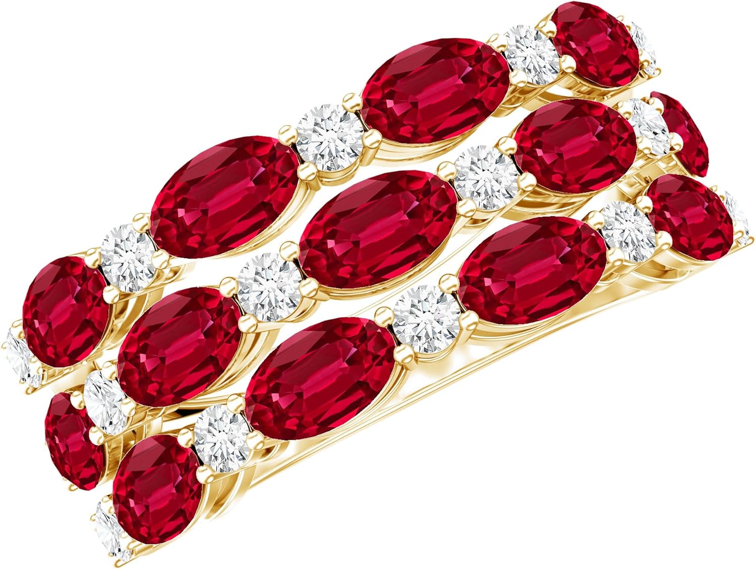 Certified Lab Grown Ruby Diamond Wedding Band in Yellow Gold Plated Silver, Aaaa Quality - Gift For Special Occasions