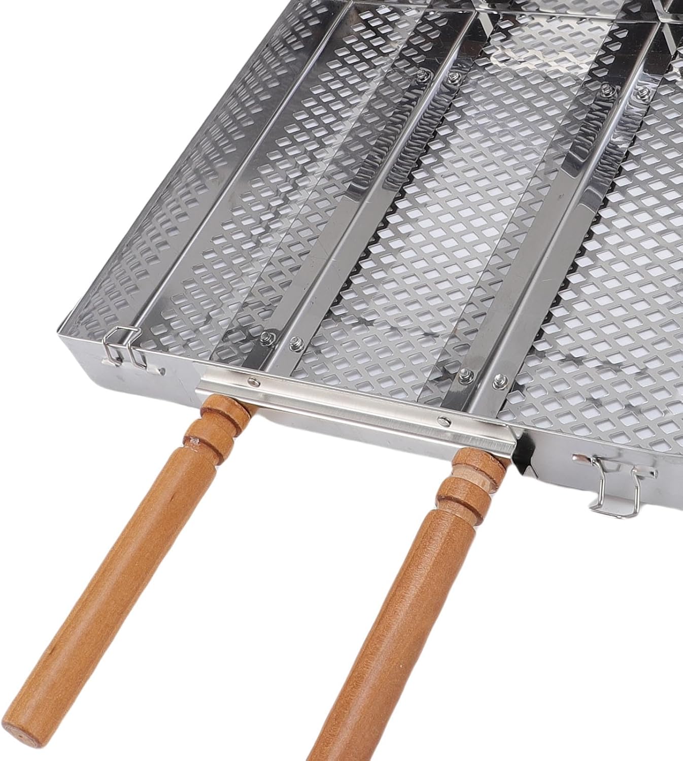 Jiawu Grill Basket, Removable Dividers Fine Mesh BBQ Grilling Basket, Stainless Steel Grill with Portable Design for Outdoor Camping Cooking Fish Vegetables Shrimp Steak (Double Handle)