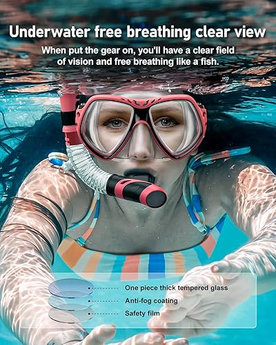 Miniatura 5 de Dry Snorkel Set,Snorkel Mask with HD Anti-Fog Coating Tempered Glass,Scuba Diving Mask,Professional Snorkeling Gear for Adults