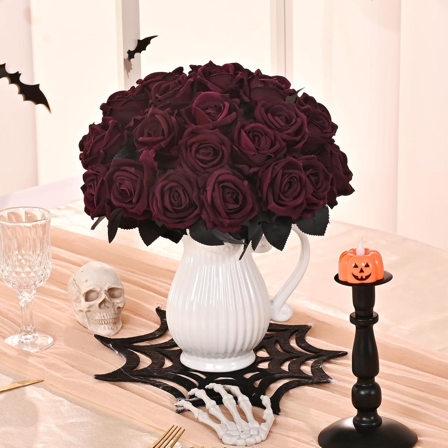 100 Pcs Black Red Roses Artificial Flowers, Real Touch Velvet Roses Bouquet Fake Flowers Bulk, Artificial Roses with Long Stems for Valentines Day Gift DIY Bridal Wedding Centerpiece Decorations - Image 5