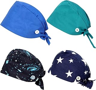Scrub Caps with Button and Sweatband, Satin Lined Surgical Caps, Adjustable Nurse Hat for Women Men