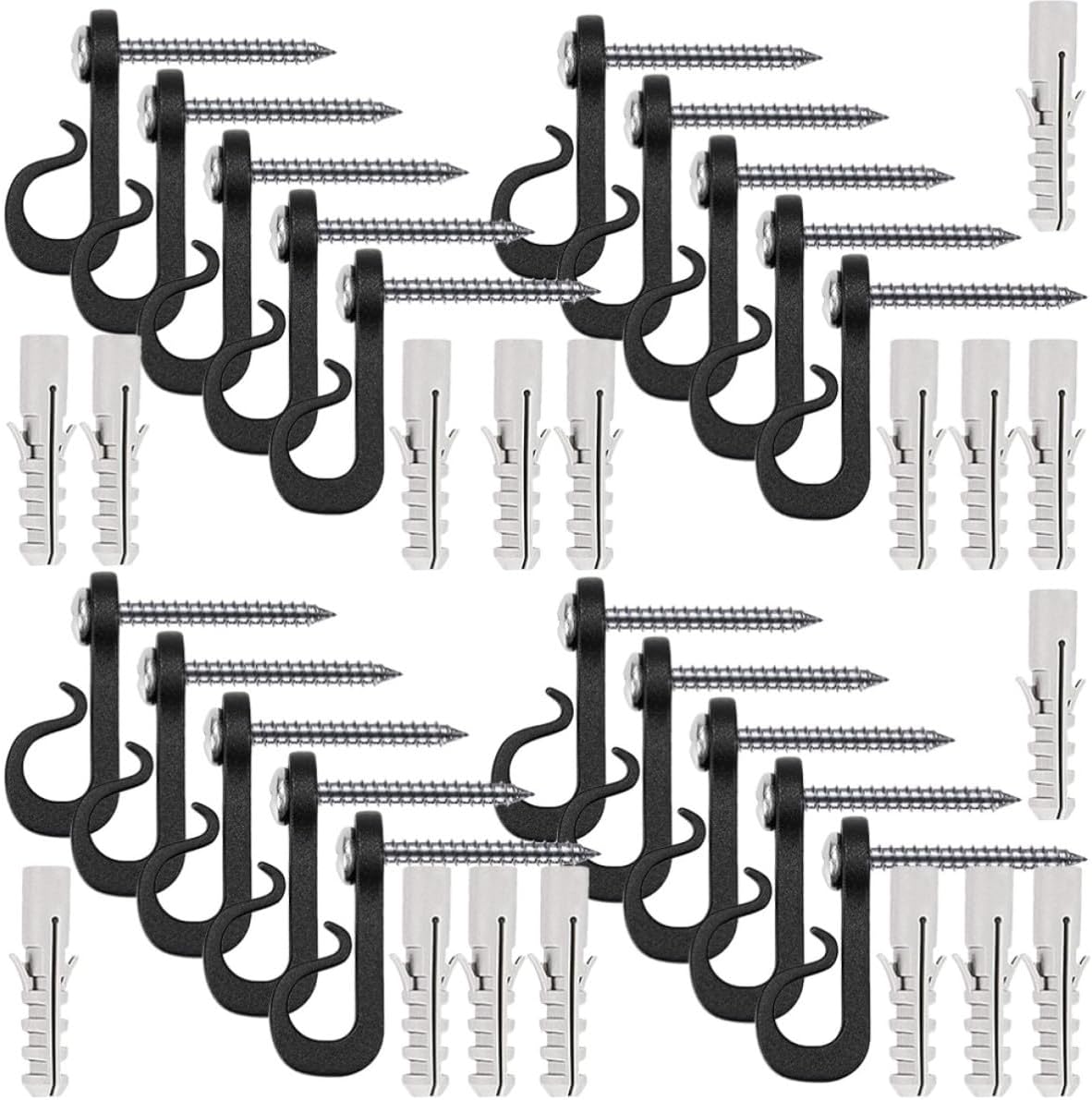 Screw-in Hooks for Outdoor String Lights and Plant Pots, Black Plastic and Iron Hanging Hooks with Large Capacity, Easy to Use Light Hangers for Patio, Wall, and Garden