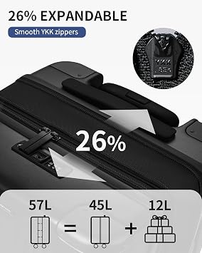 ECOHUB Hardside Expandable Carry On Luggage, 20 Rolling Luggage 22x14x9 Airline Approved with Spinner Wheels & TSA Lock, Lightweight Small Hardshell Travel Suitcase Valises, 20inch Carry-on Black