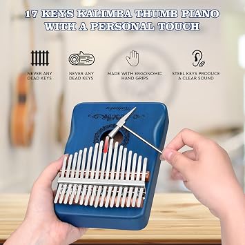 Kalimba Thumb Piano 17 Keys, Finger Piano Musical Instruments, Mbira Music Kids Gifts Adult Beginners Hand Pianos (Blue)