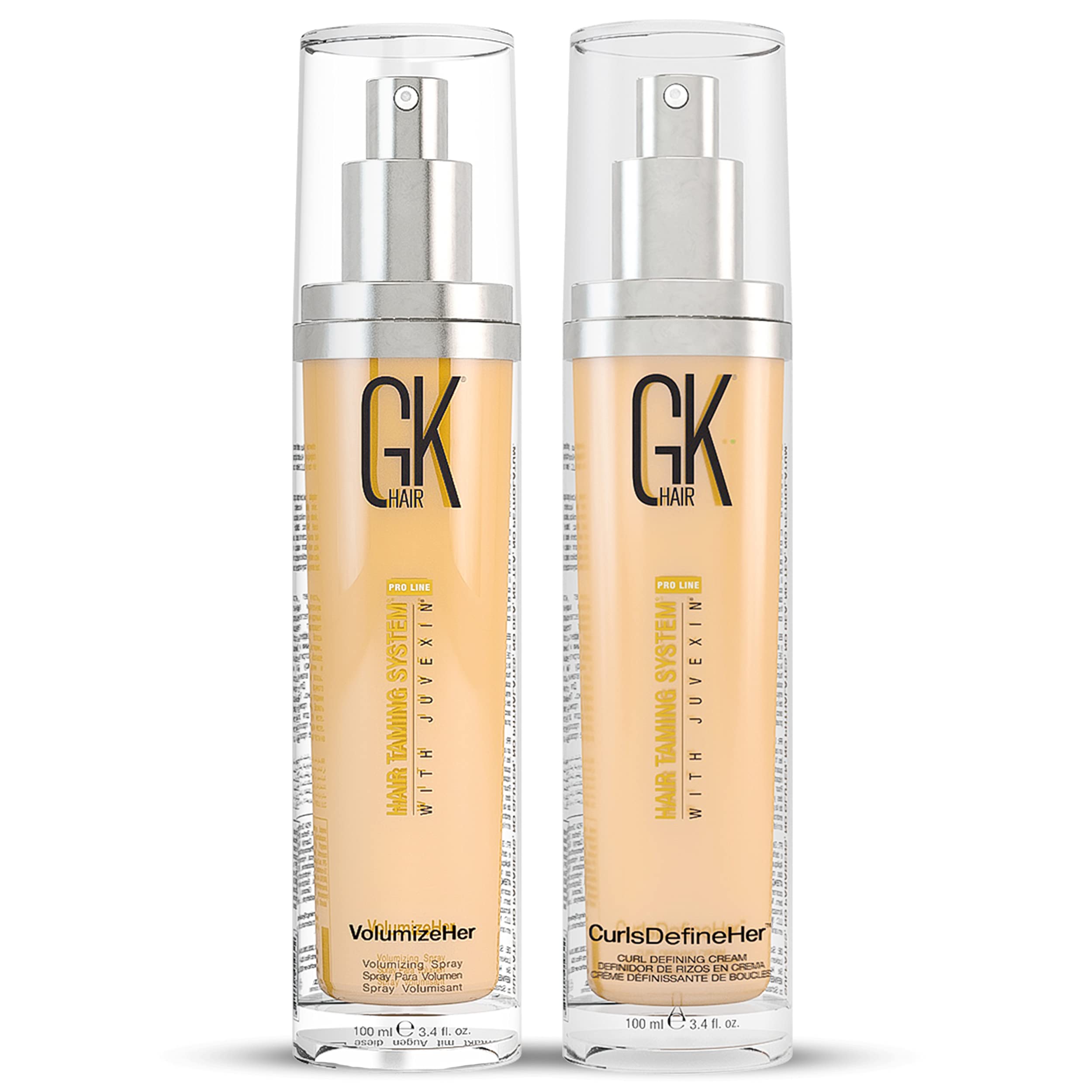 GK HAIRGlobal Keratin CurlsDefineHer Curl Activator/Moisturizing Cream (3.4 Fl Oz/100ml) + Hair Spray VolumizeHer Anti Frizz Straightener (3.4 Fl Oz/100ml)