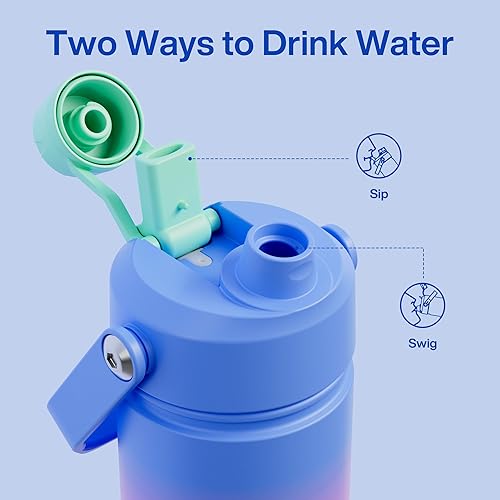 Miniatura 532 de ENCOOL Botella de agua aislada con popote, de acero inoxidable, a prueba de fugas, sin BPA, al vacío de doble pared que se mantiene fría durante 24