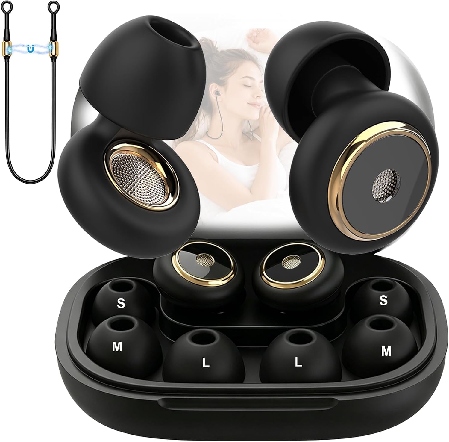 Bouchons D'oreilles Pour Dormir Avec Cordon Anti-Perte,Bouchons Boucle Anti-Bruit, Silicone Souples Et Réutilisables(Avec 3 Embouts Pour Le Sommeil) La Concentration Et La Sensibilité Au Bruit-Noir.