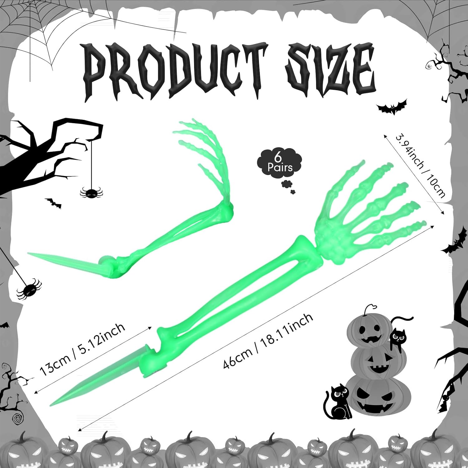 12 Pcs Halloween Luminous Skeleton Arm Decorations Glow in The Dark Realistic Skeleton Stakes for Halloween Garden Lawn Yard Patio Graveyard Sign Decor Outdoor Indoor Party Favor Supplies