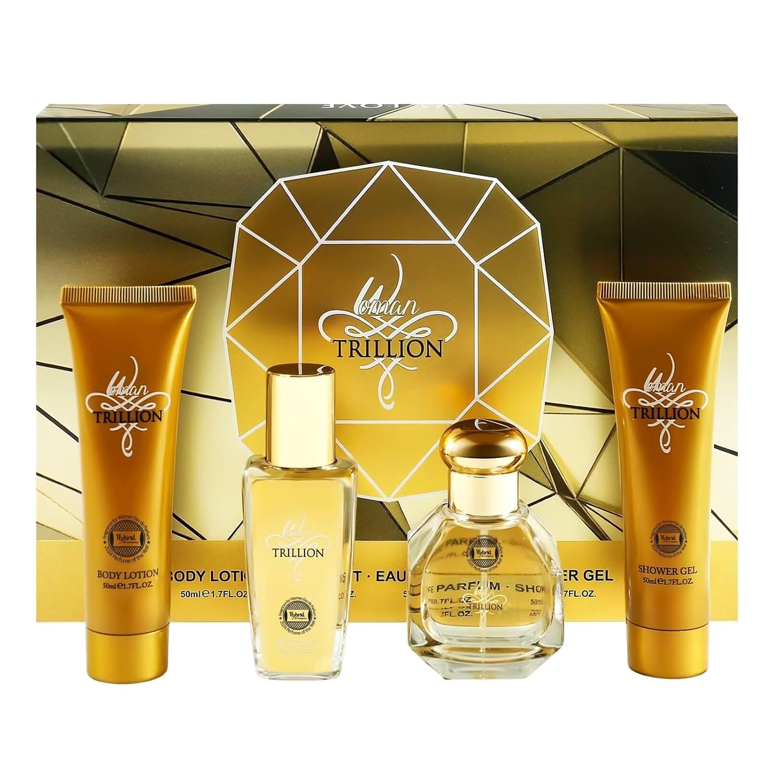 Hybrid & Company Pink Summer 4-Piece Gift Set for Women, 1.5 Fl.Oz Perfume, 50ml Body Lotion, Mist, Shower Gel