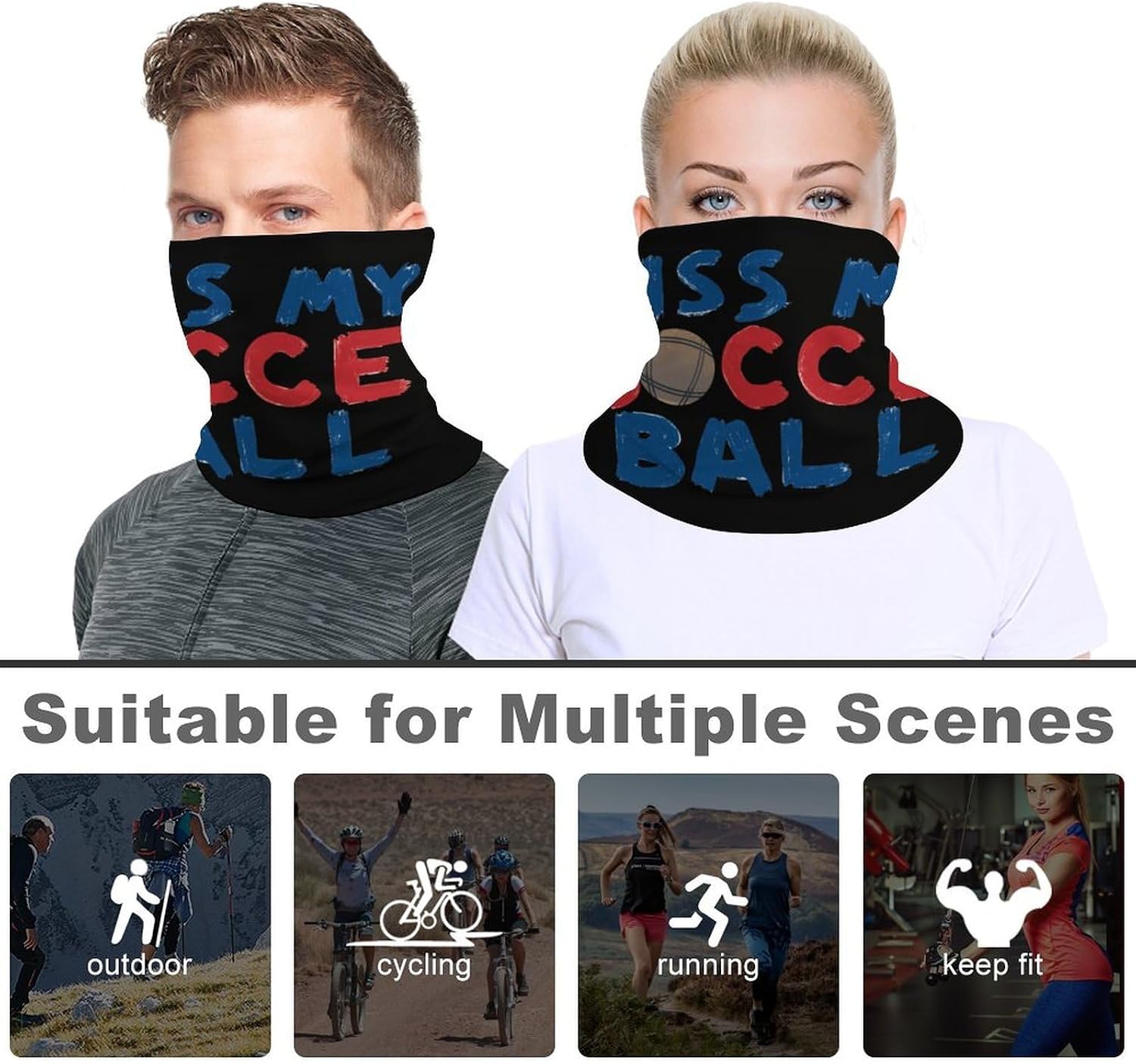 Kiss My Bocce Ball Unisex Neck Gaiter Face Scarf Cover Sun Hoods for Outdoor Hiking Skiing