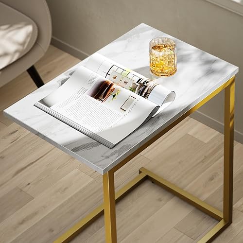 Miniatura 19 de Pipishell Mesa auxiliar en forma de C de 27 pulgadas de alto, mesa auxiliar para sofá deslizable inferior, mesa auxiliar para sofá para sala de