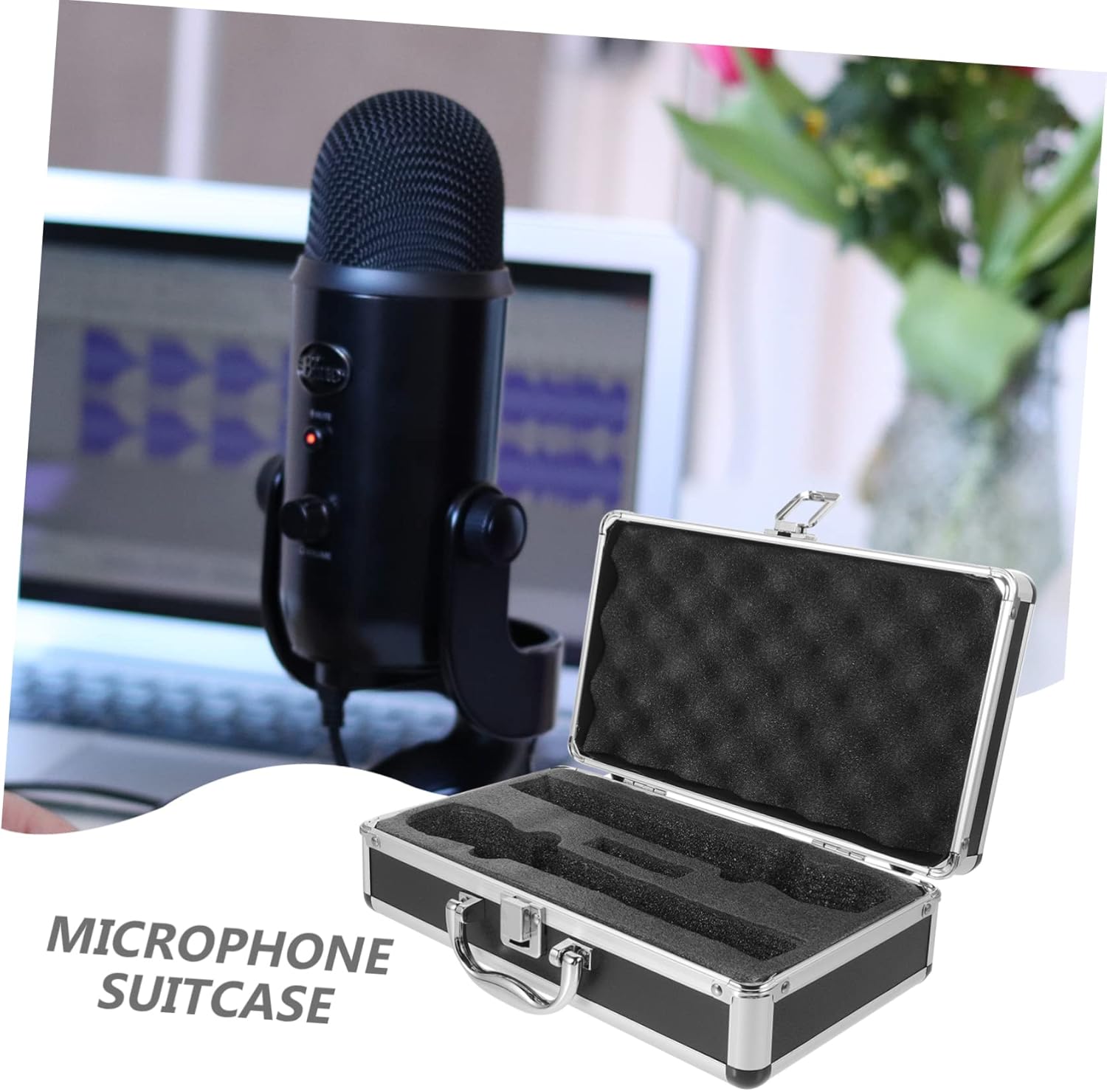 Portable Microphone Case with Pre-cut Lining for Secure Storage Durable Hard Shell Suitable for Wireless Microphone Systems and Accessories for Singers and Streamers