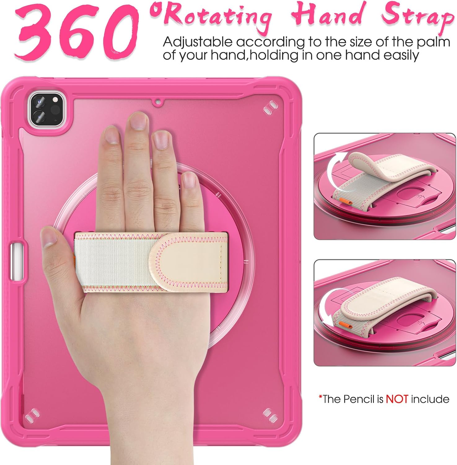 BRAECNstock case for iPad Air 13 Inch(M3/M2) 2025/2024 & Pro 12.9 inch 6th/5th/4th/3rd Generation 2022/2021/2020/2018 Cover with Screen Protector,Pencil Holder,360°Rotate Stand,Rose Red - Image 3