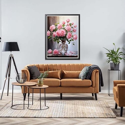 Miniatura 3 de LOMSIOY Kits de pintura de diamantes de imitación de flores para adultos, pintura con paisaje de arte de diamante, arte redondo de diamantes de