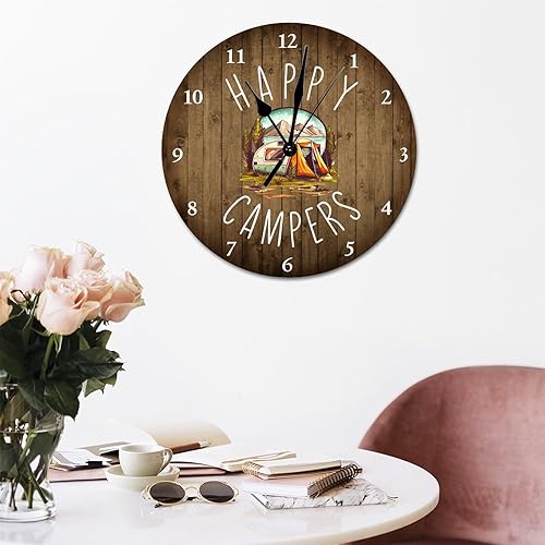 Miniatura 5 de ArogGeld Reloj de PVC de 12 pulgadas, silencioso, sin tictac, Happy Camper, reloj de pared grande con temática de campamento, funciona con pilas,
