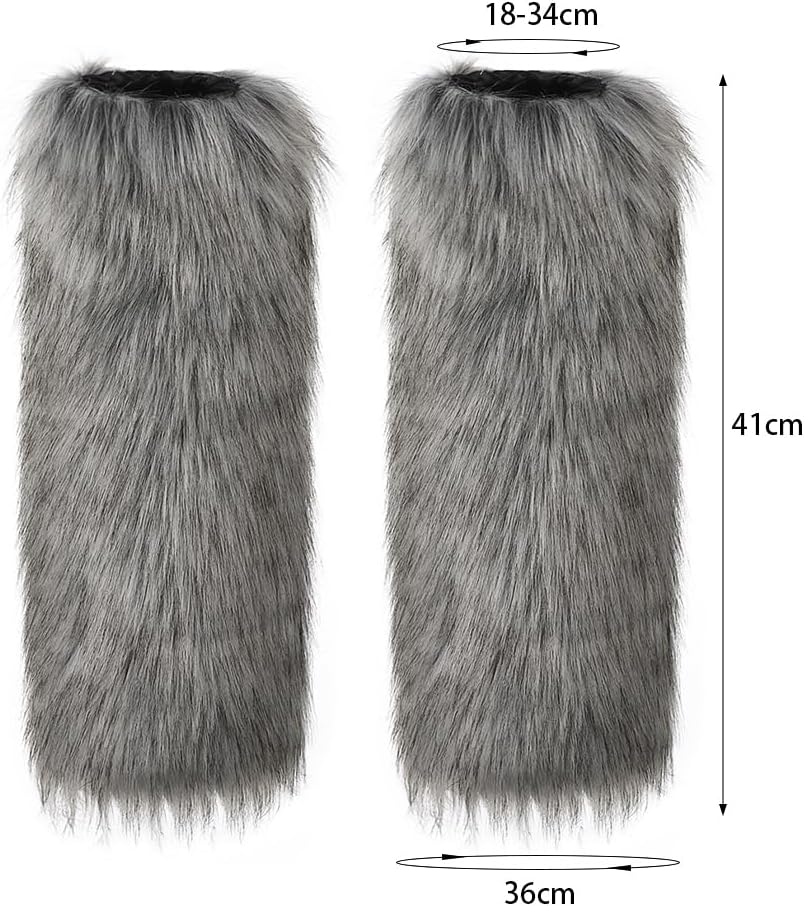 XGOPTS Viking Faux Fur Leg Warmers with Leather Straps Wrap Furry Boot Covers Warrior Cosplay Costume Accessory for Women Men - Image 6