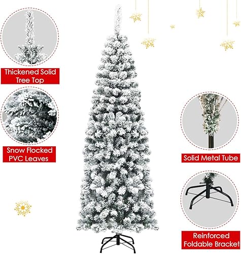Miniatura 78 de Happygrill Árbol de Navidad artificial preiluminado de 6 pies, árbol de Navidad artificial delgado con 300 luces LED y 618 puntas de rama, bayas