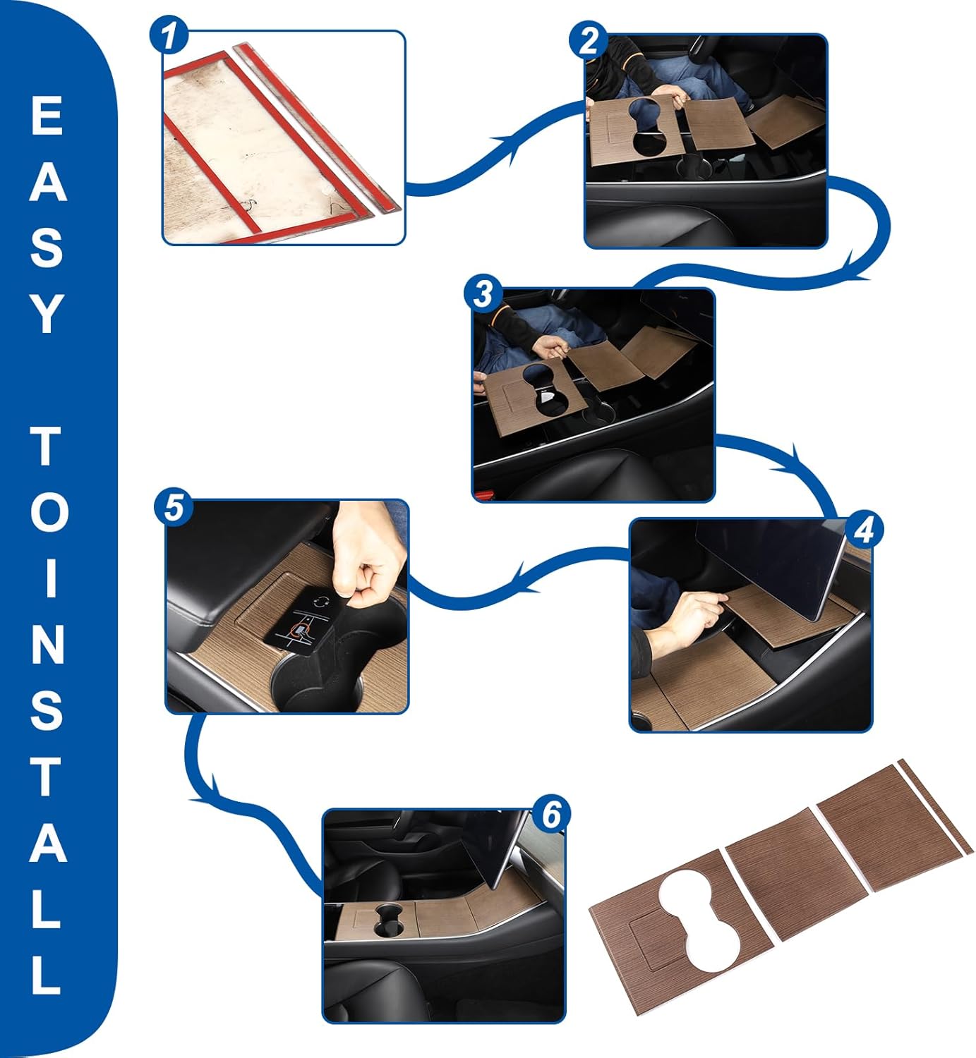 Wood Grain Center Console Cover for 2017-2019 2020 Tesla Model 3 Central Control Gear Decoration Panel Accessories Upgrade Liquid Proof UV Protected Luxurious Interior Trim Center Console Wrap Kit