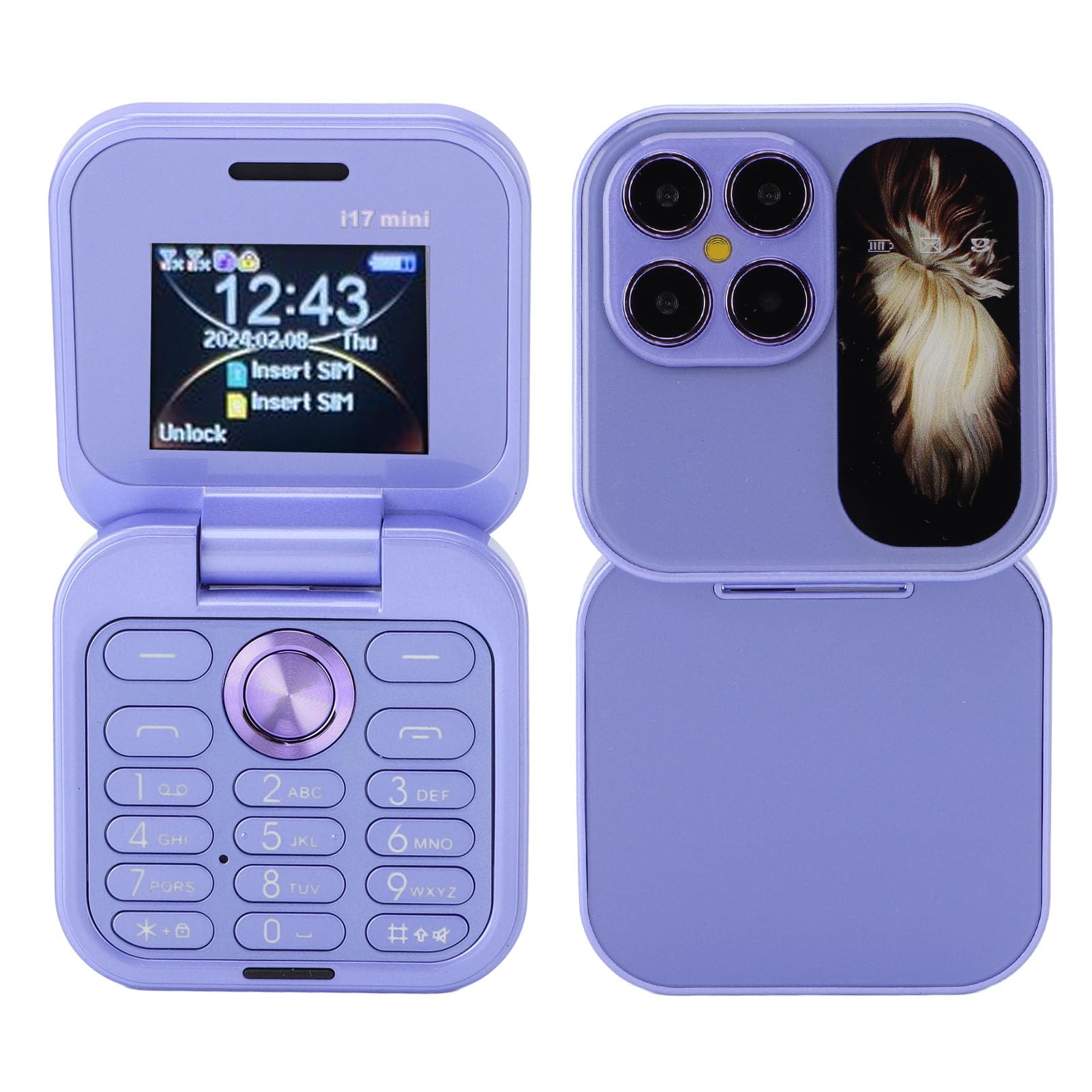 ASHATA Teléfono Móvil 2G Flip Tiny, Dual Nano SIM gsm, Linterna LED, Radio FM, Cámara Trasera, el Teléfono Móvil Más Pequeño, para Personas Mayores (Purple)