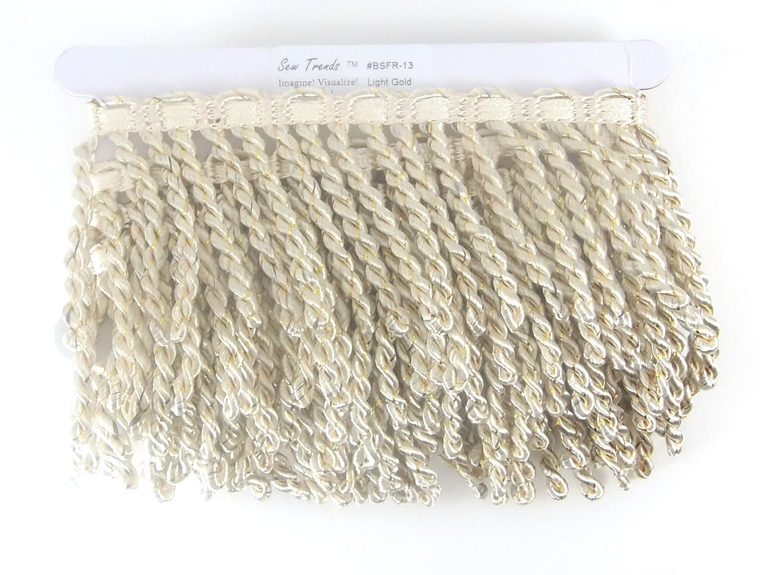 SEW TRENDS 2 Yards of 3" Long Bullion Fringe Tassel Twisted Cord Braid Fringe for Sewing Drapery & Crafts- Light Gold with Golden Thread