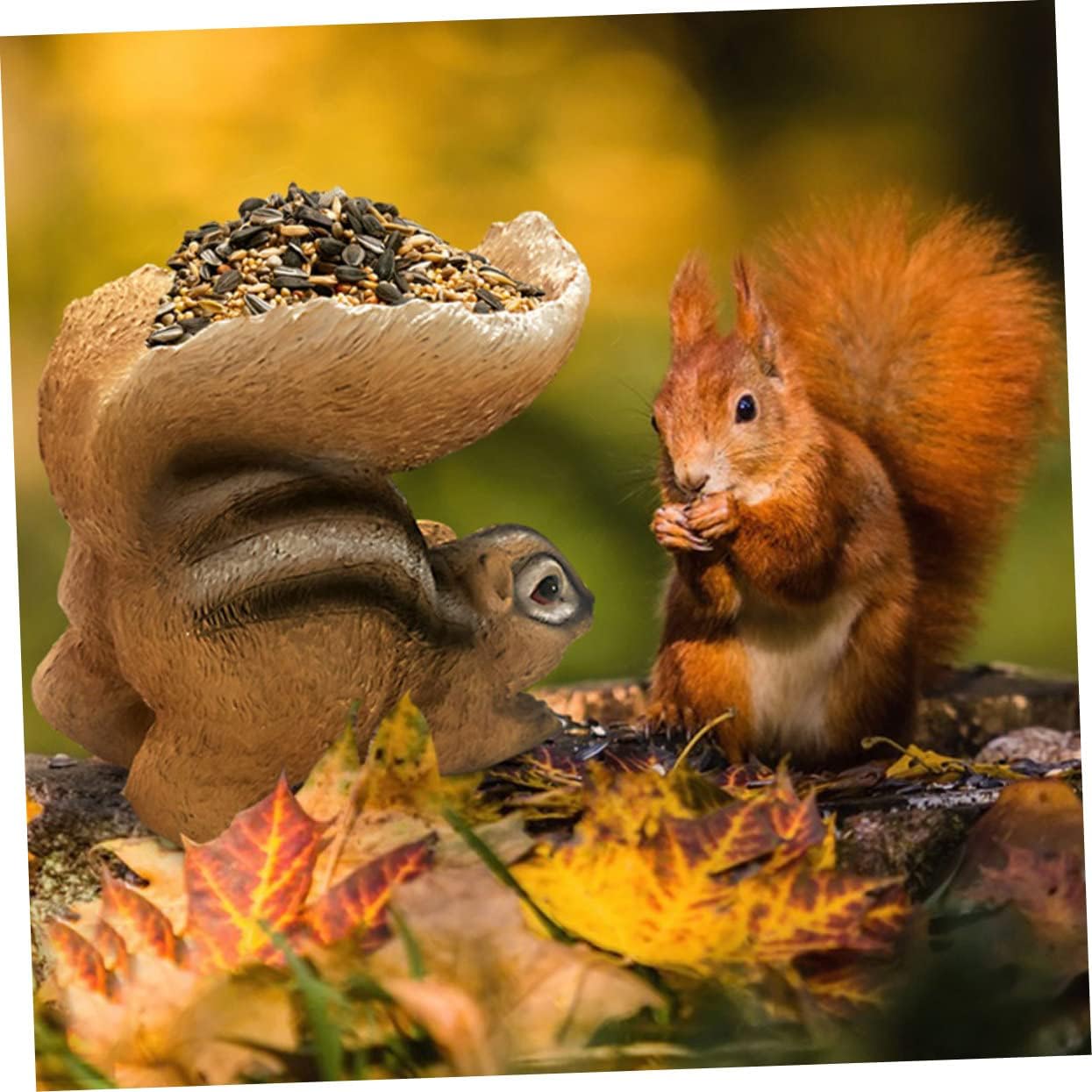 1Pc Lifelike Squirrel Statue Feeder Adorable Resin Garden Decor for Home and Party Decoration Durable Animal Art Supply Fun for Friends and Family