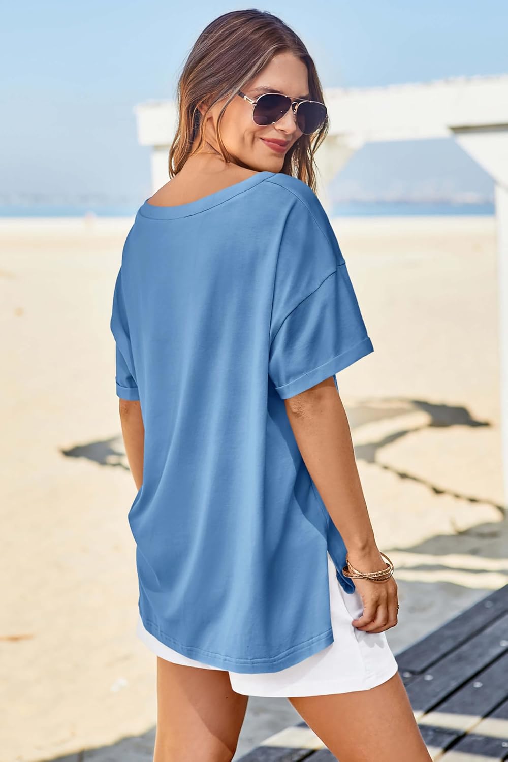 Tankaneo Womens Oversized Tshirts V Neck Short Sleeve Tops Summer Casual Loose Fit Tunic Tee Shirts - Image 4