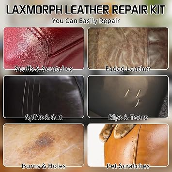 Brown Leather Furniture Repair Kit - Leather Colour Restorer for Sofa Car Seats Jackets and More Repair Cracks and Fire Holes Bonded Italian Pleather Genuine Restoration