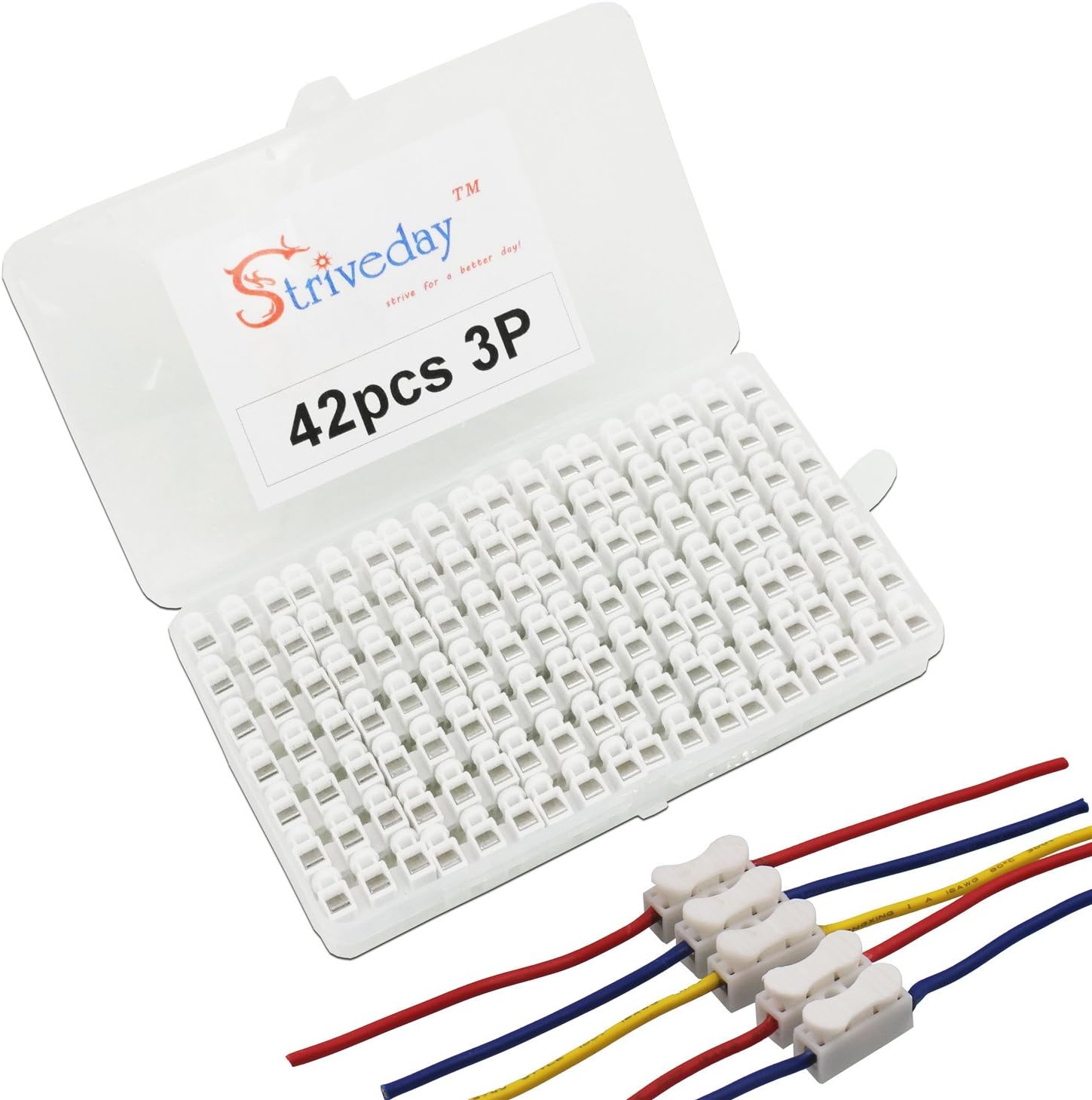 42pcs Spring Loaded Terminal Connectors – Quick Wire Push-in Connectors, 3 Pin Electrical Connectors, 20-24 AWG, Secure Locking for DIY, Automotive, Home Wiring (3 Pin)