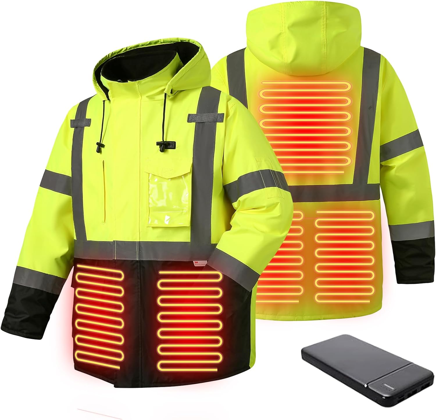 SKSAFETY Heated Jacket For Men - 3M Hi Vis Safety Parka, Class 3 High Visibility Jackets, Heated Coat For Men