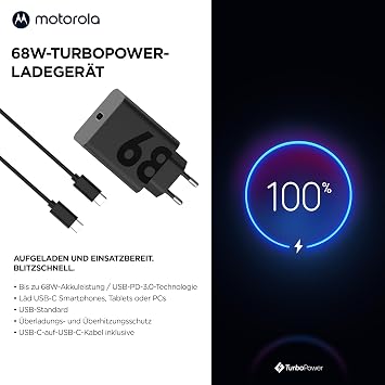 Motorola USB Charger 68 W 1x USB-C USB PD 3.0 USB PD Black GaN Fast Charger