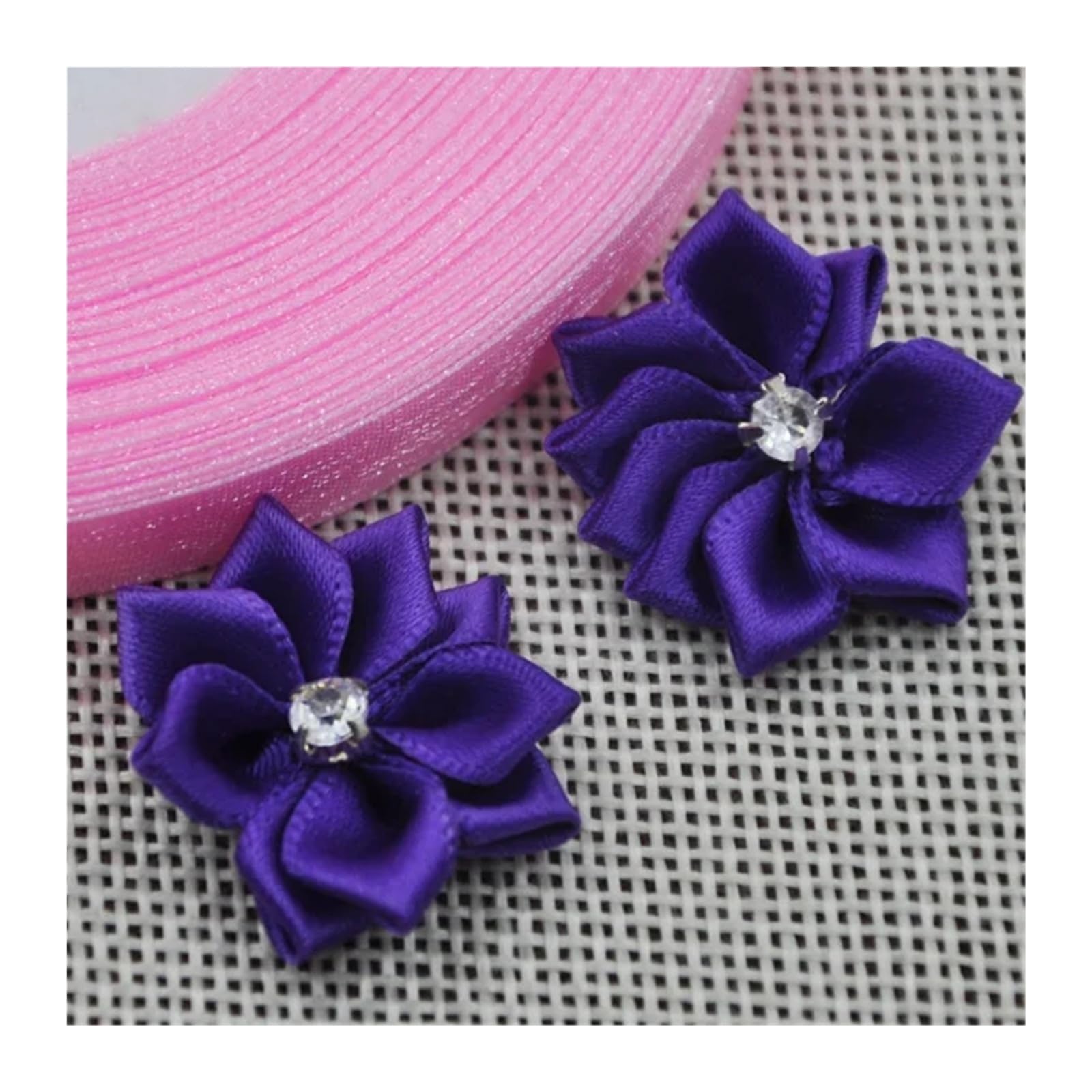 LOVSSU Fabric Flowers 20pcs 25mm Mix Color Ribbon Flowers With Rhinestone Garment Sewing Supplies Handmade Appliques(Color 16)
