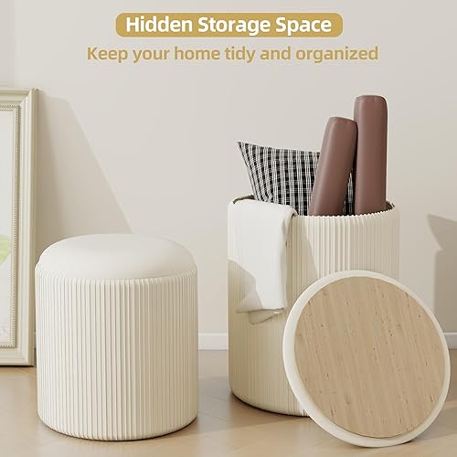 Miniatura 8 de Twira Round Ottoman with Storage Set of 2, Velvet Nesting Ottoman for Living Room,Bedroom,Dorm,RV, Flip-up Lid Coffee Table, Upholstered Makeup