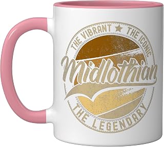 Midlothian TX | Texas | Vintage Distressed Ceramic Mug, Pink/White