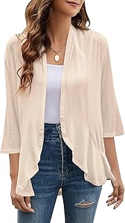 Yekaty Women Cardigan 3/4 Sleeves Open Front Lightweight Cardigan Draped Ruffles Knit Cardigan Price In India