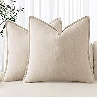 MIULEE 24x24 Linen Euro Sham Pillow Covers Natural Beige Boho Farmhouse Neutral Throw Pillows Pack of 2 for Couch Sofa Bed Decor