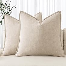 MIULEE Decorative Linen Pillow Covers 20x20 Inch Natural Beige Boho Farmhouse Neutral Couch Throw Pillows for Bed Pack of 2 Accent Modern Pillowcase Sofa Livingroom Home Decor