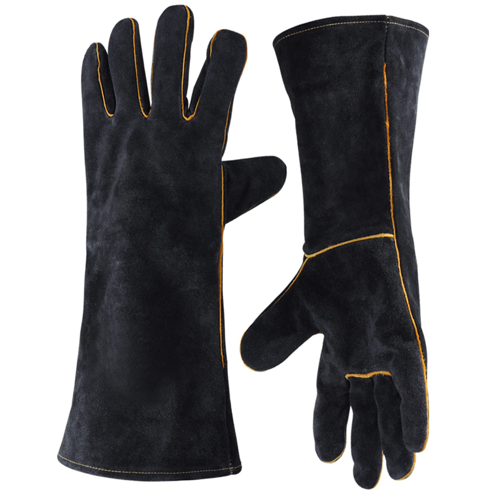 Gants de Soudeur en Cuir 932 °F Gants de Travail Haute Température pour Soudage BBQ Cuisine Four De Cuisson Jardinage