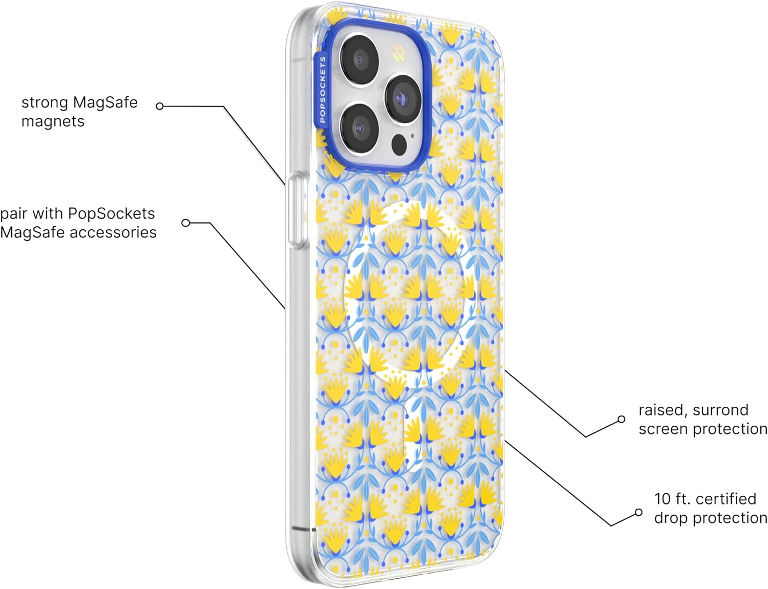 PopSockets iPhone 15 Pro Max Case Compatible with MagSafe, Phone Case for iPhone 15 Pro Max, Wireless Charging Compatible, Case Only - Tea Towel Blue