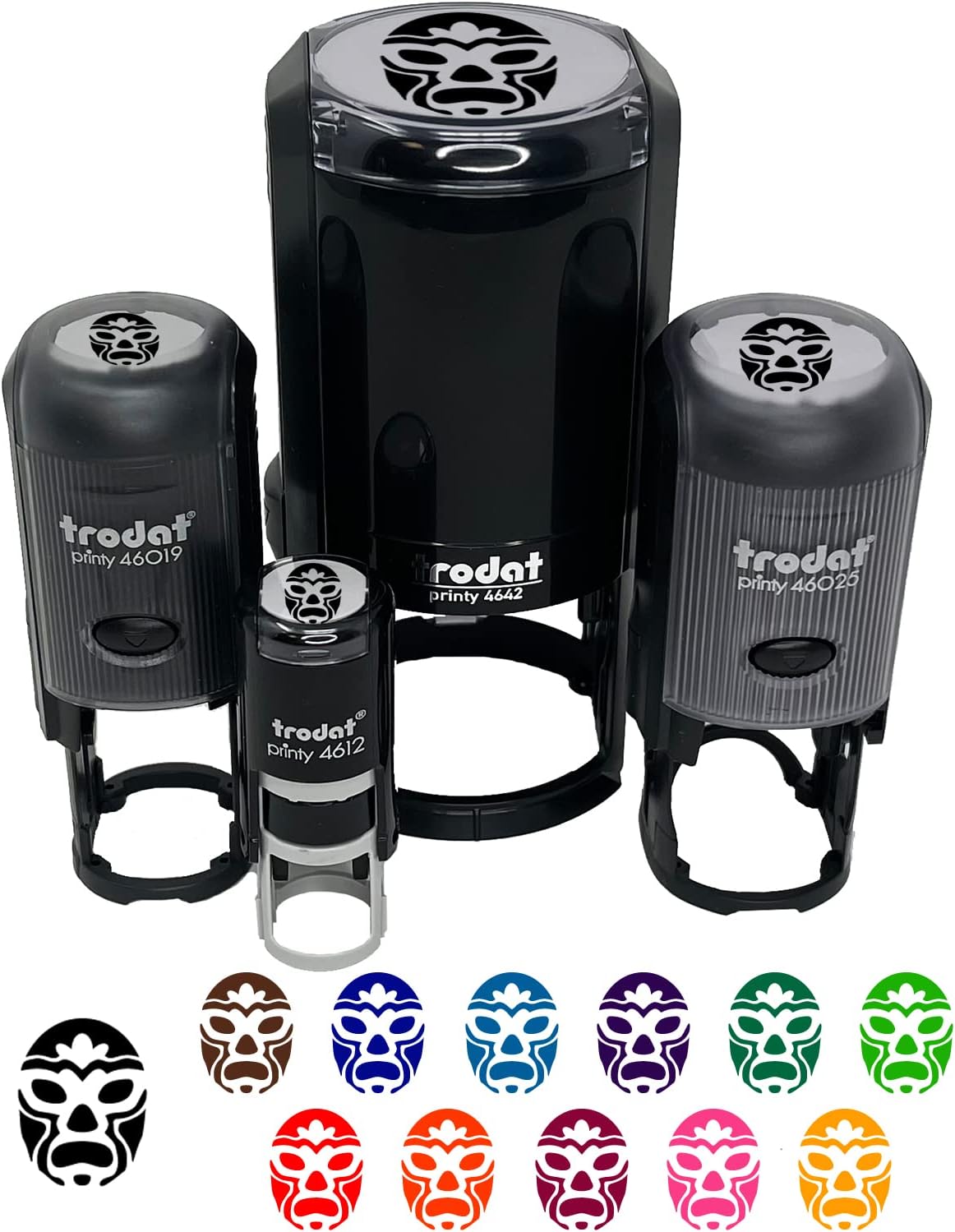 Luchador Mexican Wrestler Mask Lucha Libre Self-Inking Rubber Stamp Ink Stamper for Stamping Crafting Planners - 1-1/2 Inch Large - Blue Ink