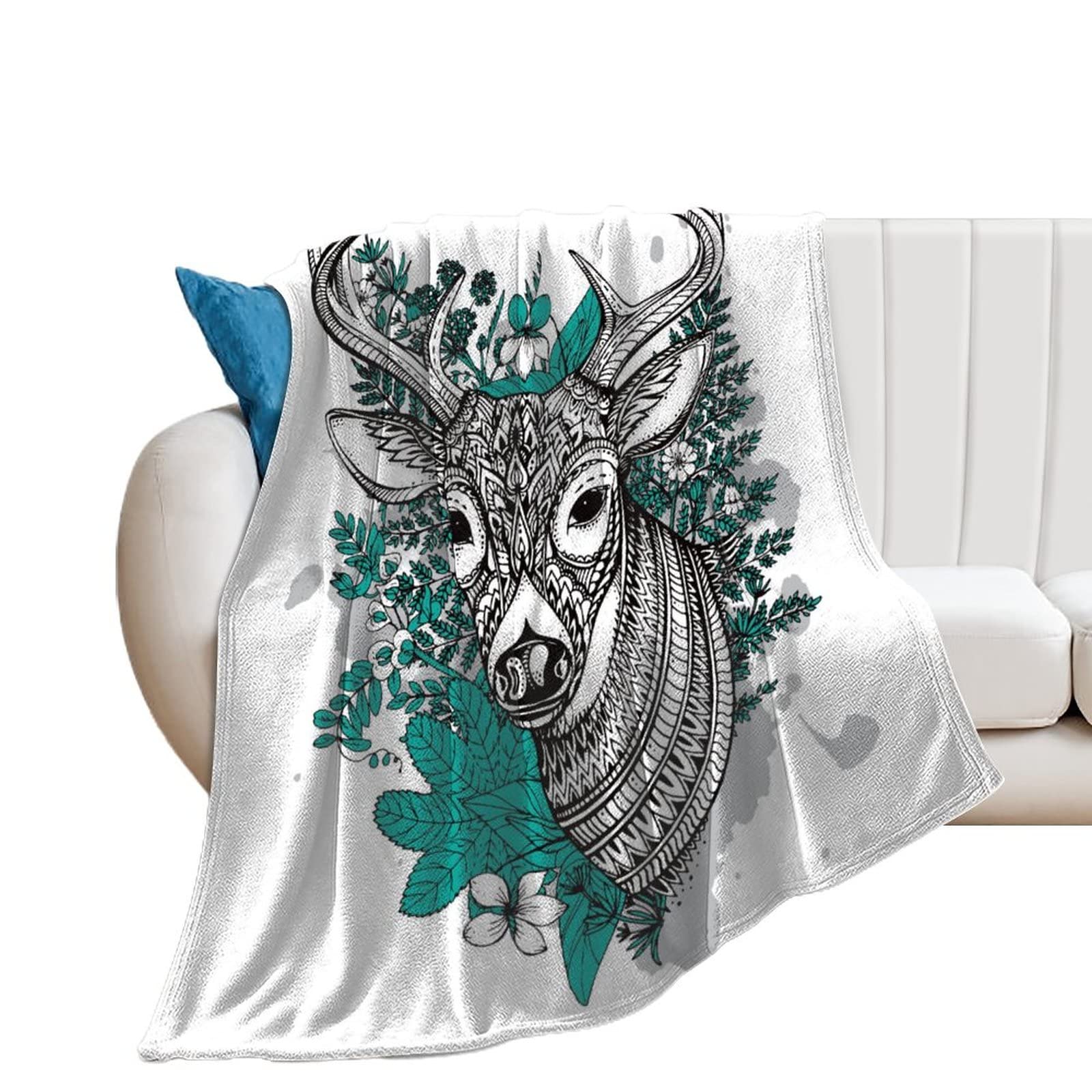 Couverture polaire élan noir et blanc 100x130 cm | Plaid canapé flanelle doux