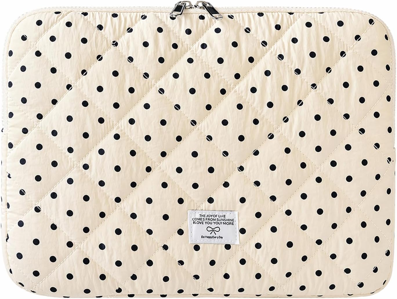 Cute Bow Puffy Laptop Sleeve 13-15 Inch Cute Quilted Laptop Protective Case Padded Bow Computer Sleeve for MacBook (Polka dots White, 13inch)