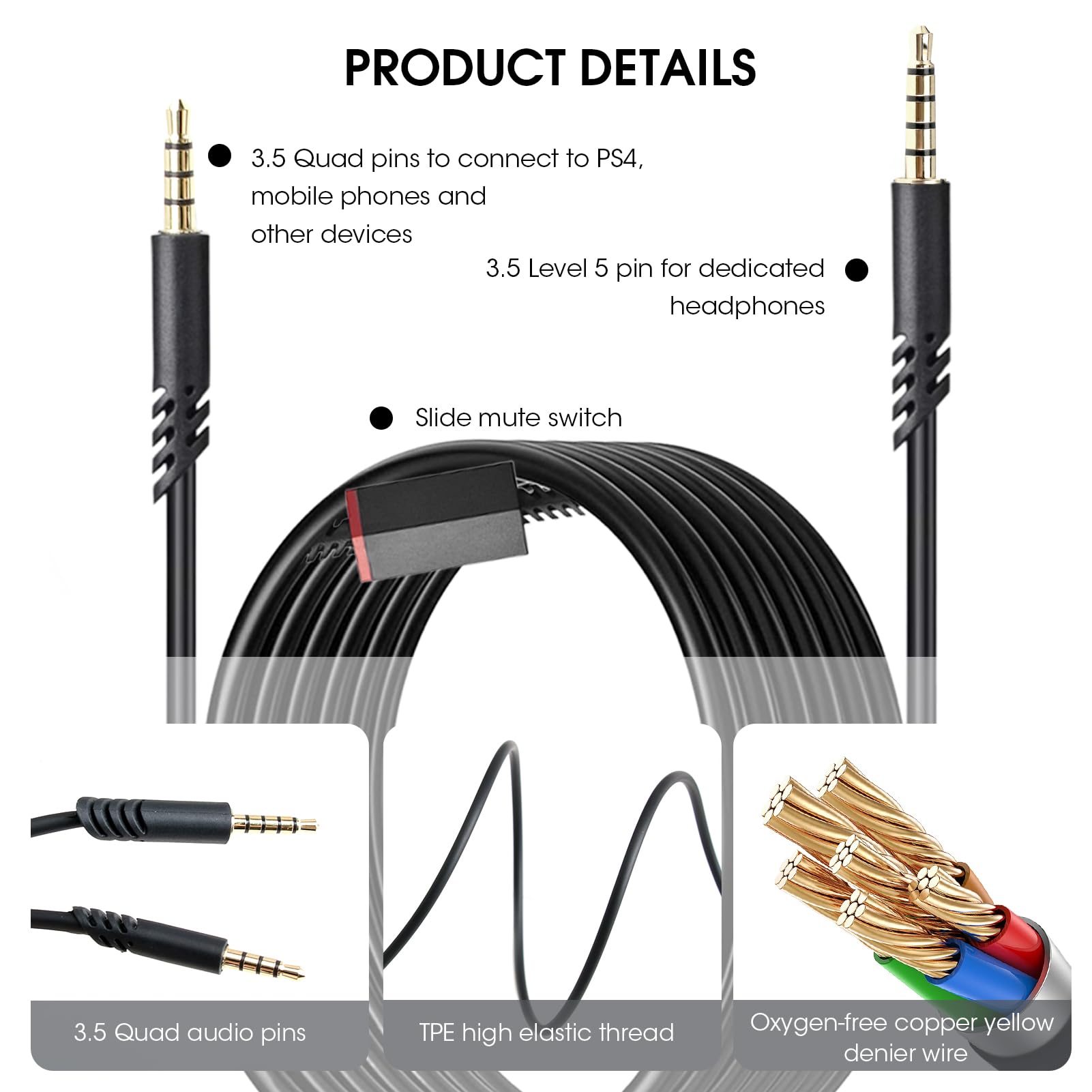 Cavo Sostitutivo Per Cuffie Astro A40, 2m, Con Controllo Volume E Mute Inline
