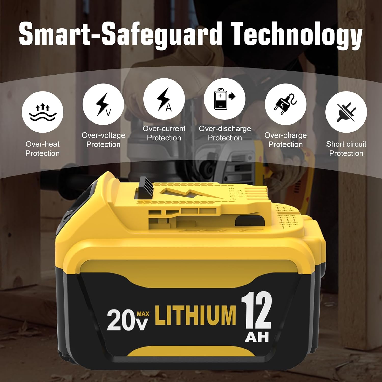 4Pack 12000mAh Replacement for Dewalt 20v MAX Battery Compatible with Dewalt 20V Batteries Compatible with Dewalt Battery 20v DCB206-2 DCB203 DCB201 DCB204 DCD985B DCD771C2 DCS355D1 Power Tools(4Pack)