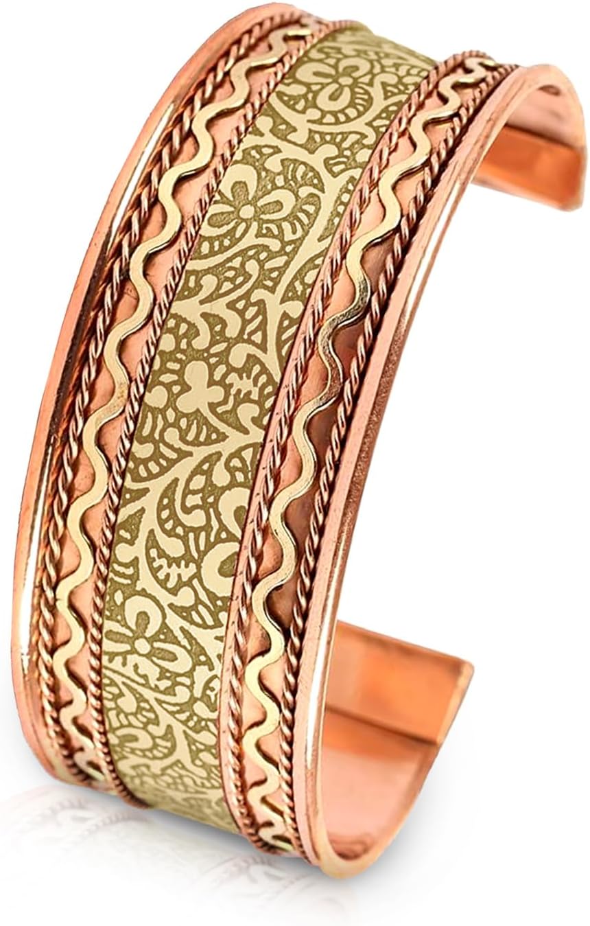 Aheli Handmade Thick Copper Cuff Bracelets Fancy Jewellery Gift for Men and Women