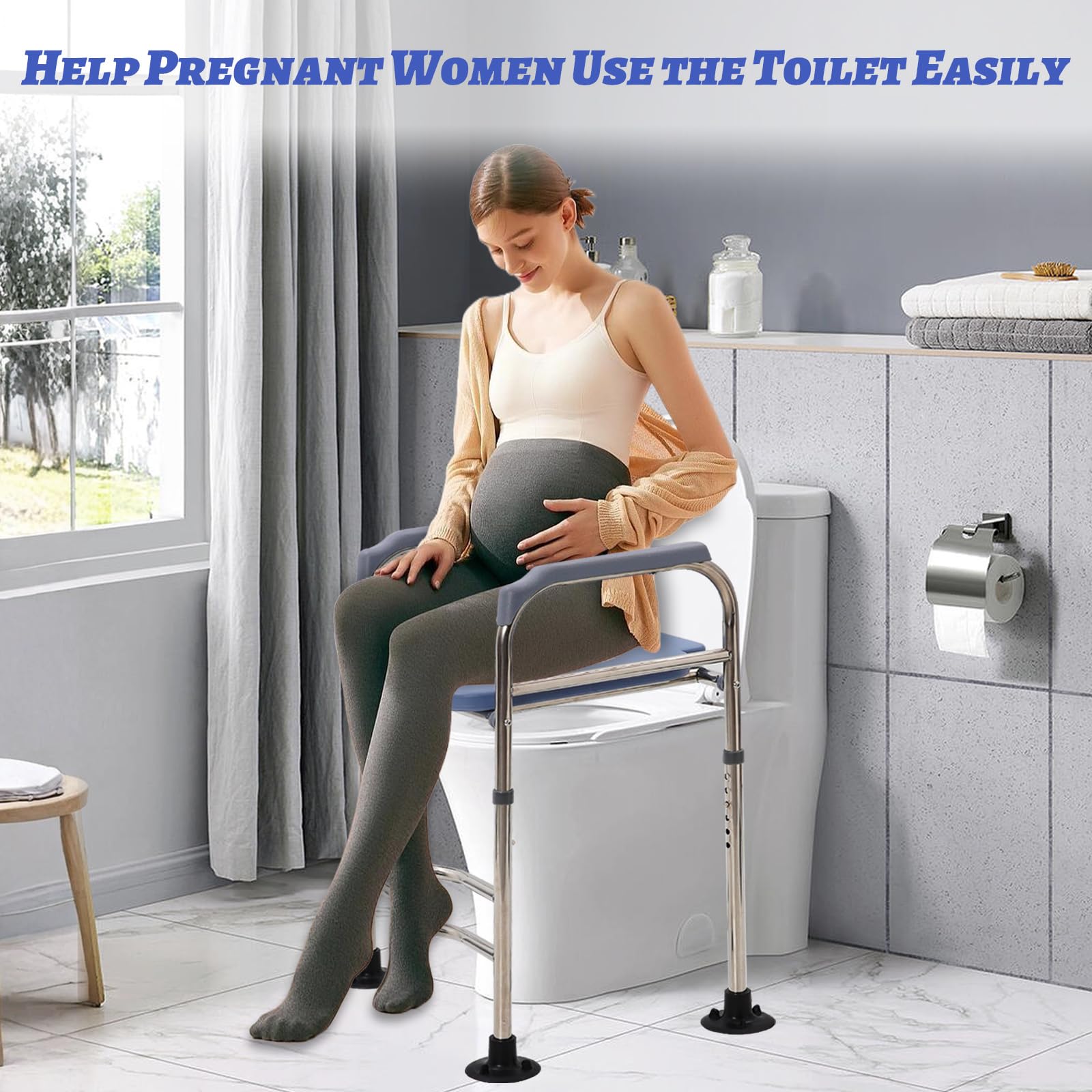 Toilettensitzerhöhung Erwachsene,Toilettensitzerhöhung mit Armlehnen,WC Erhöhung Senioren.Höhenverstellbarer Toilettenstuhl,6-Stufen 64-74cm Höhe, 48x38 cm,Personen mit eingeschränkter Mobilität