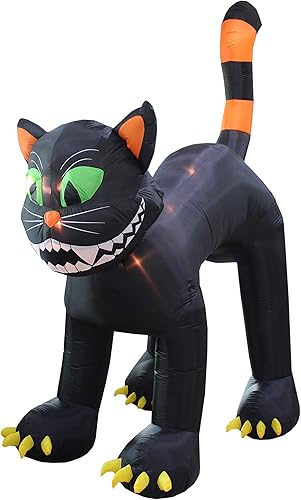 Miniatura 4 de Gato negro inflable animado de Halloween de 11 pies de alto