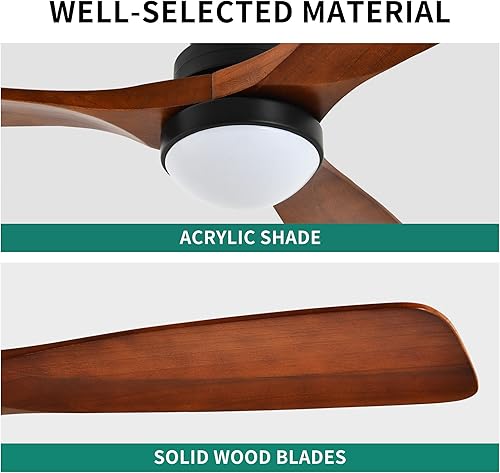 Miniatura 5 de YITAHOME Ventilador de techo de 52 pulgadas con luces e interruptor remoto de pared, ventilador industrial de madera con motor silencioso reversible